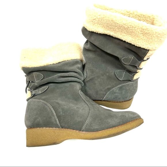 Lands End grey suede boots with faux fur lining. 9.5 - Picture 2 of 7